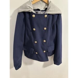 Anthropologie Maeve Twofer Hoodie Peacoat Size Small Navy Blue Military Preppy